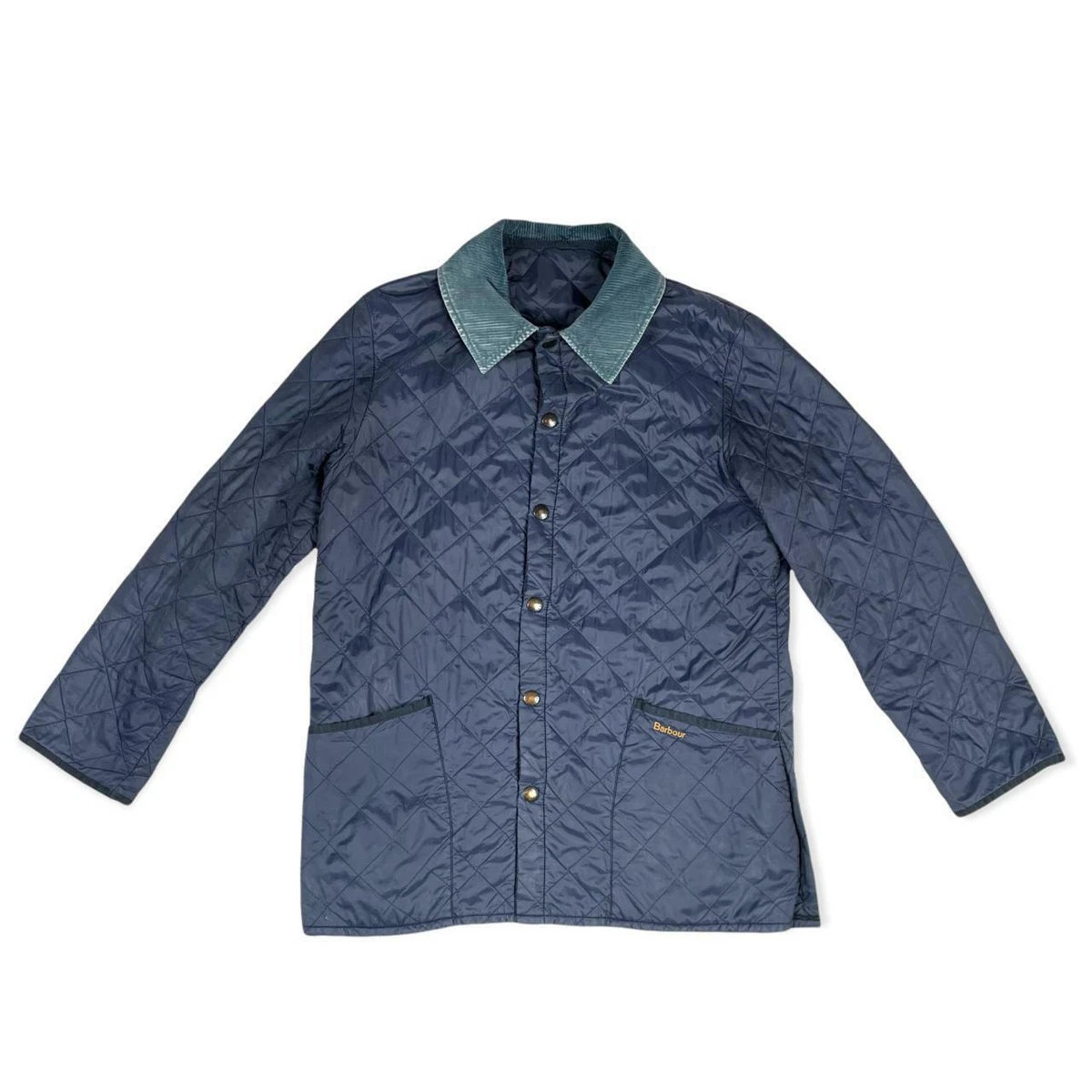 Barbour navy quilted jacket with light blue Liddesdale Jacket fit