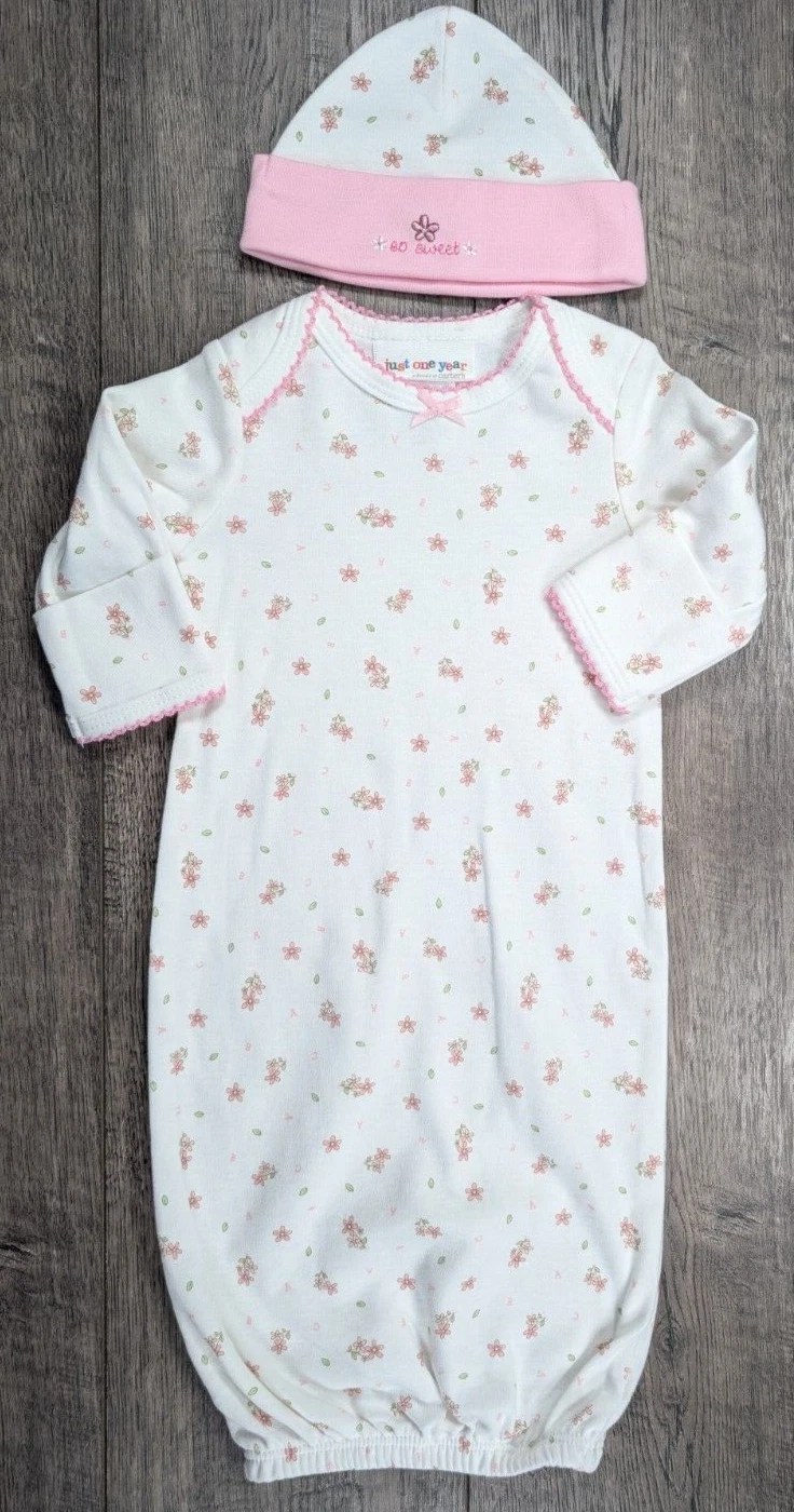 Baby Girl Clothes Nwot Just One Year Preemie Pink Flower 2pc Sleep Gown