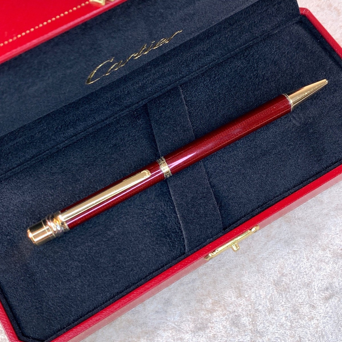 Cartier Ballpoint Pen Rare Trinity Bordeaux Enamel Engraved