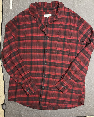 PAC SUNNew RED BLACK Plaid  100% Cotton-Soft LIGHT WEIGHT  Flannel Shirt Men s L