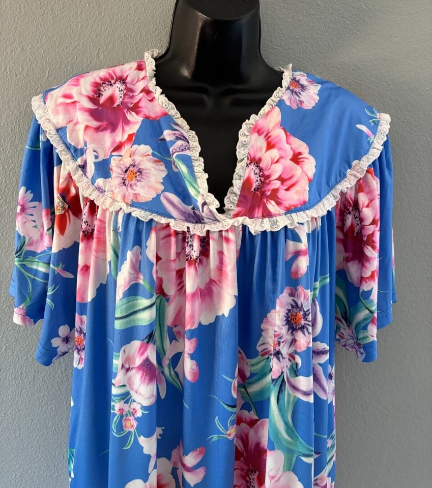 NWT Yozly House Dress Size XL Floral Short Sleeve V Neck Pull On Ruffle Collar - Изображение 2 из 4