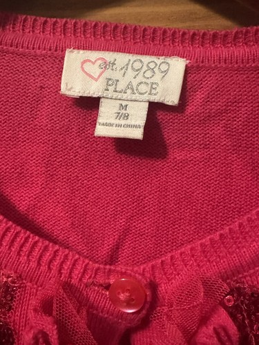 The Children's Place Girls Fuchsia Frilly Sequin Cropped Button-Up Cardigan; 7-8 - Picture 5 of 7