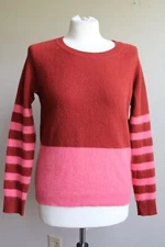 Madewell Wallace S Red Pink Mohair Merino Mix Stripe Colorblock Pullover Sweater