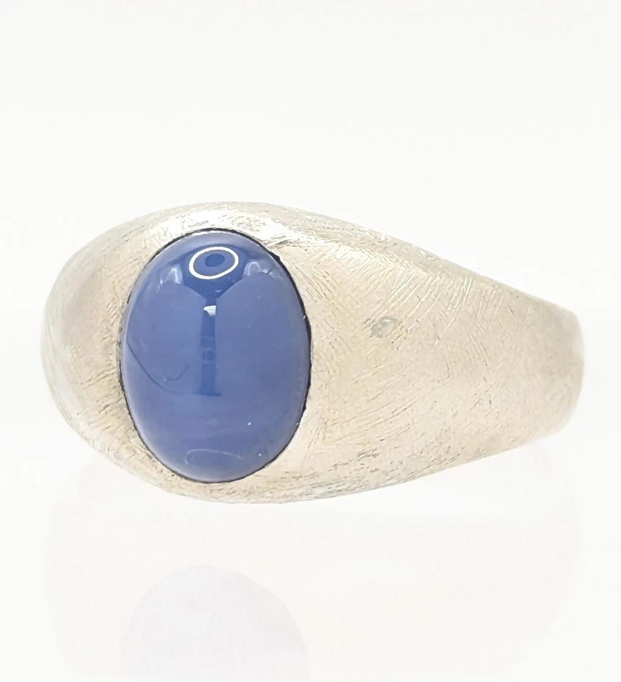 Anillo Banda Texturizada Cepillada Satinada Zafiro Estrella Oro Blanco 10K 7.7g Talla-9.5 Foto 4 de 4