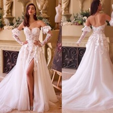 Floral Wedding Dress Puff Sleeves Wedding Dress Fairy Wedding Dress High Slit
