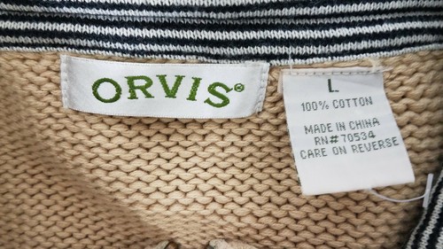 Orvis tan beige 100% Cotton thick full zip cardigan sweater ladies Large - Picture 6 of 6