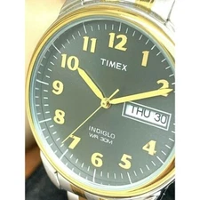 Timex Men's Watch T26481 Quartz 35mm Gray Dial Indiglo Two Tone Stretched Band