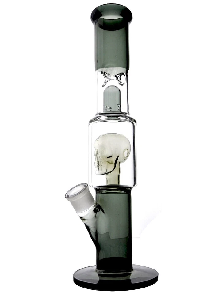 Pipa de agua de vidrio burbujeador calavera negra de 12" Bong Perk tazón cachimba de tabaco de 14 mm Foto 3 de 4