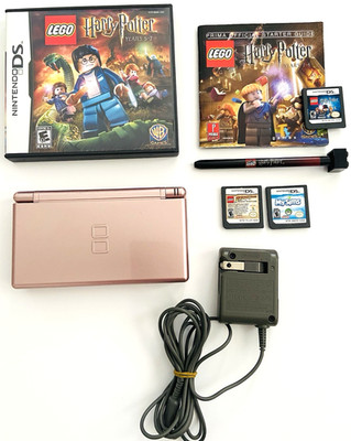 Nintendo DS Lite Metallic Rose Gold Console w/HP Stylus Charger + 4 Games Lego