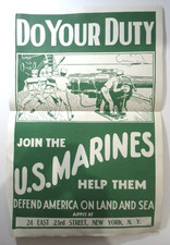 WWI U.S.Marines &ldquo; Do Your Duty &rdquo; Rekrutierungsplakat, 24 E.23rd St. Nyc ,