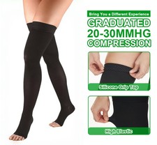 30-40mmHg Compression Open Toe Socks Thigh High Support Stockings Leg Sleeve US