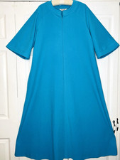 Vintage Vanity Fair LARGE Bright Blue MCM Velour House Coat Zip Front Bath Robe