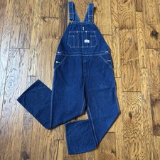Round House Mens 36x30 Denim Overalls Dark Blue Bibs Zip Fly Workwear Carpenter