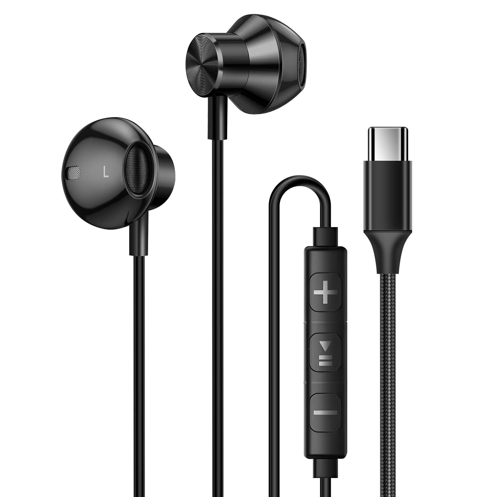 Écouteurs USB-C magnétiques LinQ intra-auriculaires avec micro et filaire noir