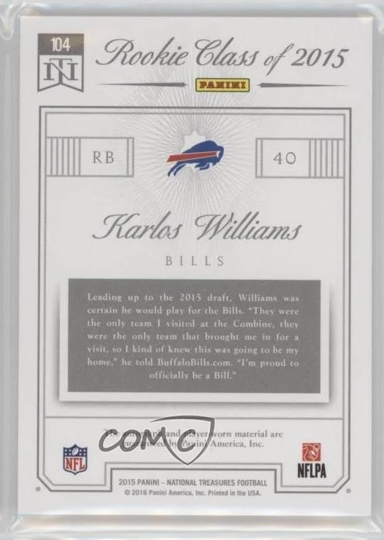 2015 National Treasures RPS Emerald /40 Karlos Williams RPA Rookie Patch Auto RC - Image 2 of 2