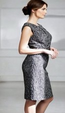 Nine West Black White Belted Pleated Sheath Midi Dress Sz 12 Excellent