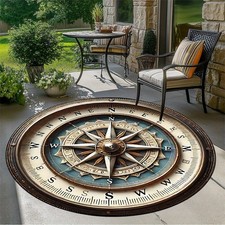 Velvet Round Large Mat with Vintage Compass Print, Suitable for Bedroom, Dining