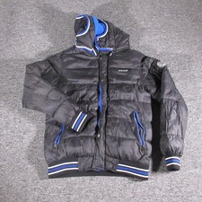 Diesel Puffer Jacket Youth Large 14/16 Black Hooded Fleece Lined Quilted Zip