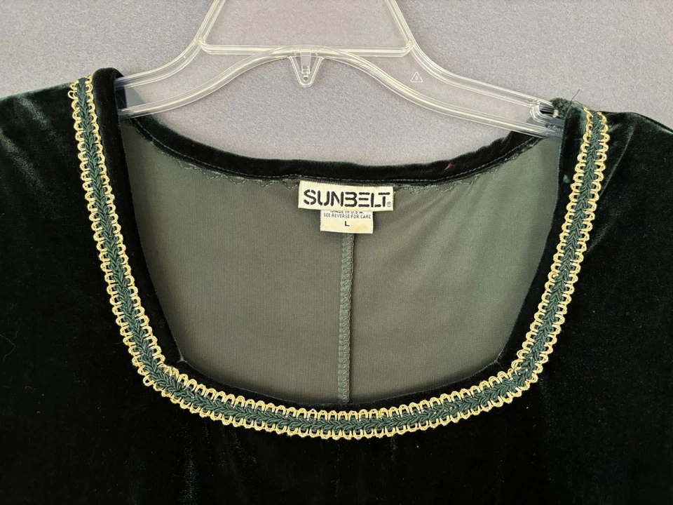 Vestido túnica renacentista medieval manga larga ribete dorado terciopelo aplastado verde #7 Foto 3 de 3