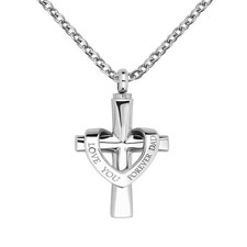 MZC Jewelry Dad Cremation Cross Urn Necklace for Ashes Love You Silver