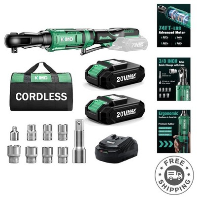 KIMO 20V Cordless Ratchet Wrench Set 74Ft-lbs 400 RPM with 2 Batteries & Charger
