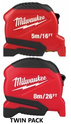 Milwaukee kompaktes Maßband 5m/16ft und 8m/26ft - Doppelpack