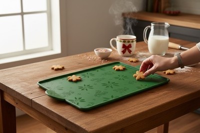 Temptations Old World Green (2) Two Silicone Baking Trays Cookie Sheets 11x17