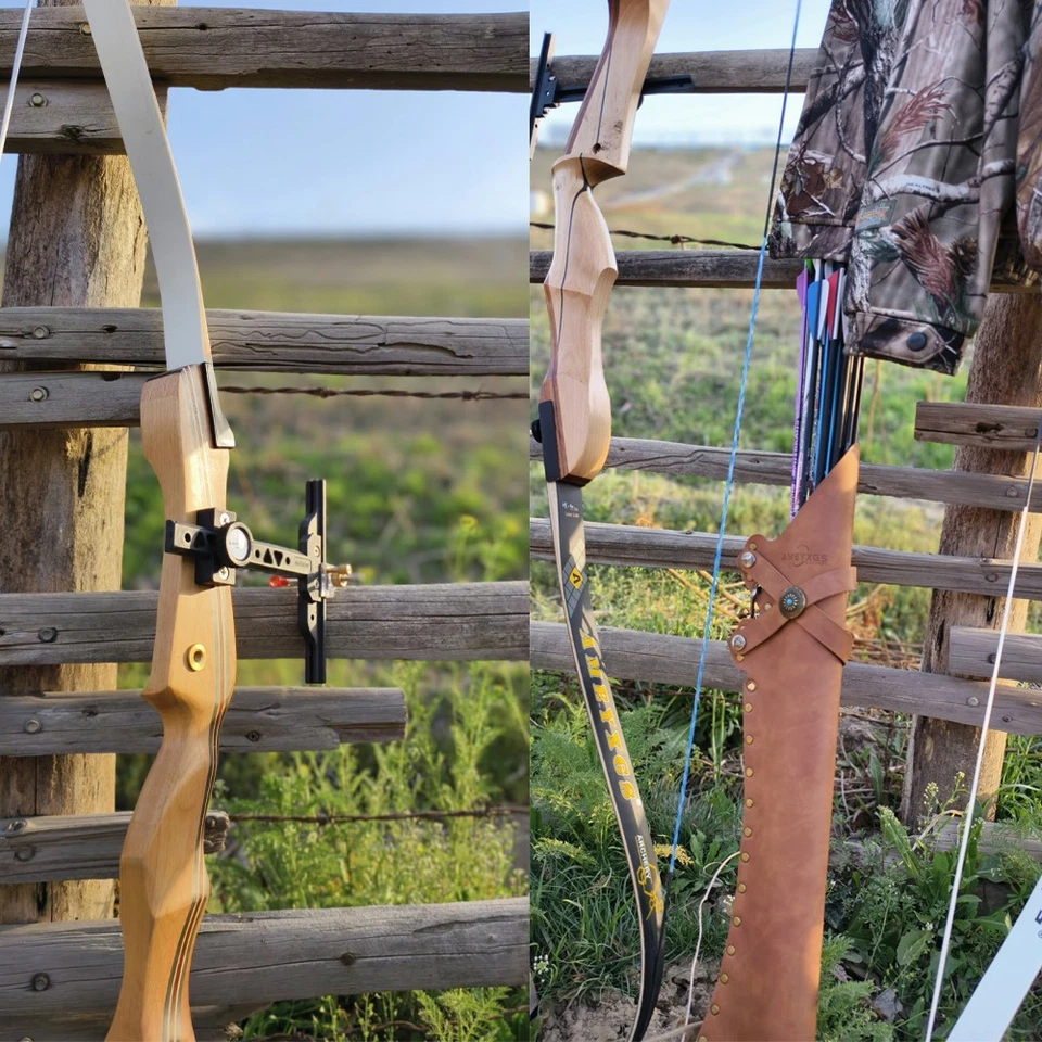 Recurve Bow Set 14-40lb Wooden Takedown 66''68''70''  Archery Hunting Target - Image 2 of 4