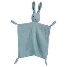 Organic Cotton Muslin Lovey Blanket, Organic Cotton Muslin Bunny Light Blue
