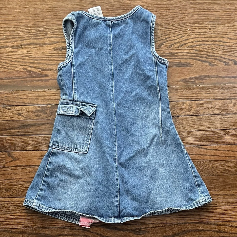 Vestido Denim Vintage Y2k Young Hearts Floral Bordado Rosa Acentos 4T Foto 2 de 4