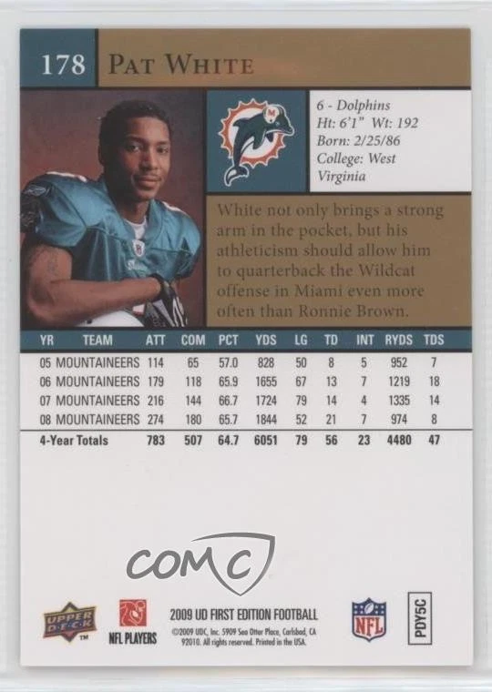 2009 Upper Deck First Edition Pat White #178 Rookie RC - Image 2 of 2