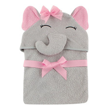 Unisex Baby Cotton Animal Face Hooded Towel, Pretty Elephant, One Size