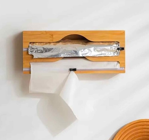 Bamboo Foil and Plastic Wrap Dispenser with Cutter
