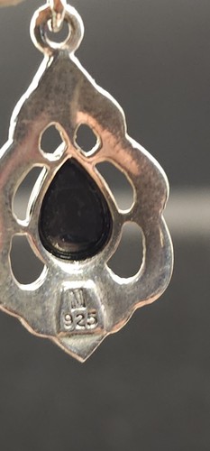 Vintage Sterling Silver 925 Black Onyx Marcasites Dangle Post Earrings - Picture 7 of 16