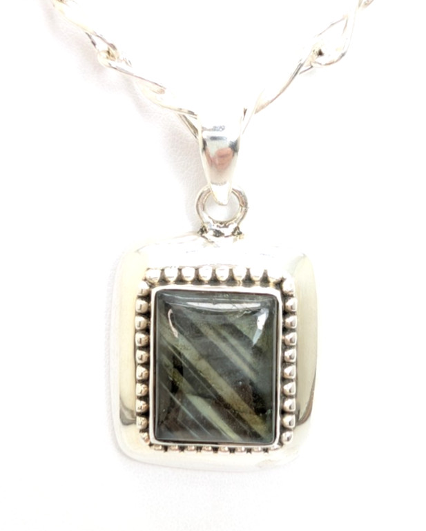 Sterling Silver 925 Labradorite Rectangular Cboch… - image 2