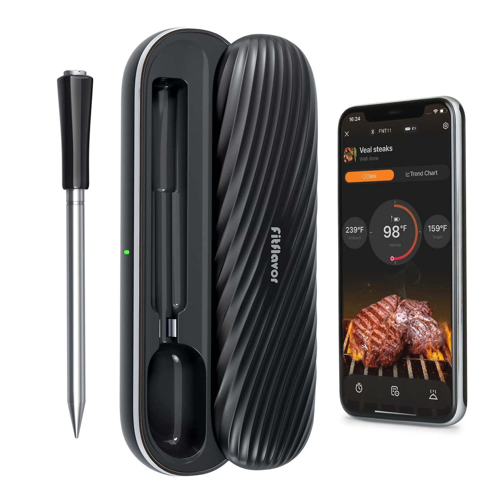 Bluetooth Wireless Meat Thermometer 500ft Range Rechargeable IP67 Waterproof