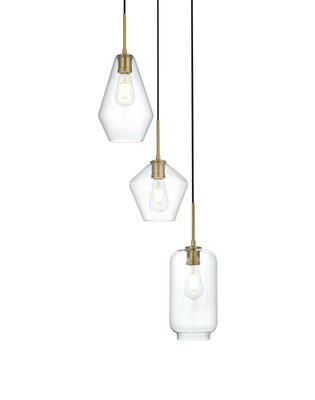 Elegant Lighting LD2268 Gene 3 Light 17''W Multi Light Pendant - Gold