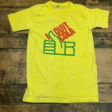 Vintage I Quit Cola Graphic T Shirt Yellow Thumbs Up Retro Tee