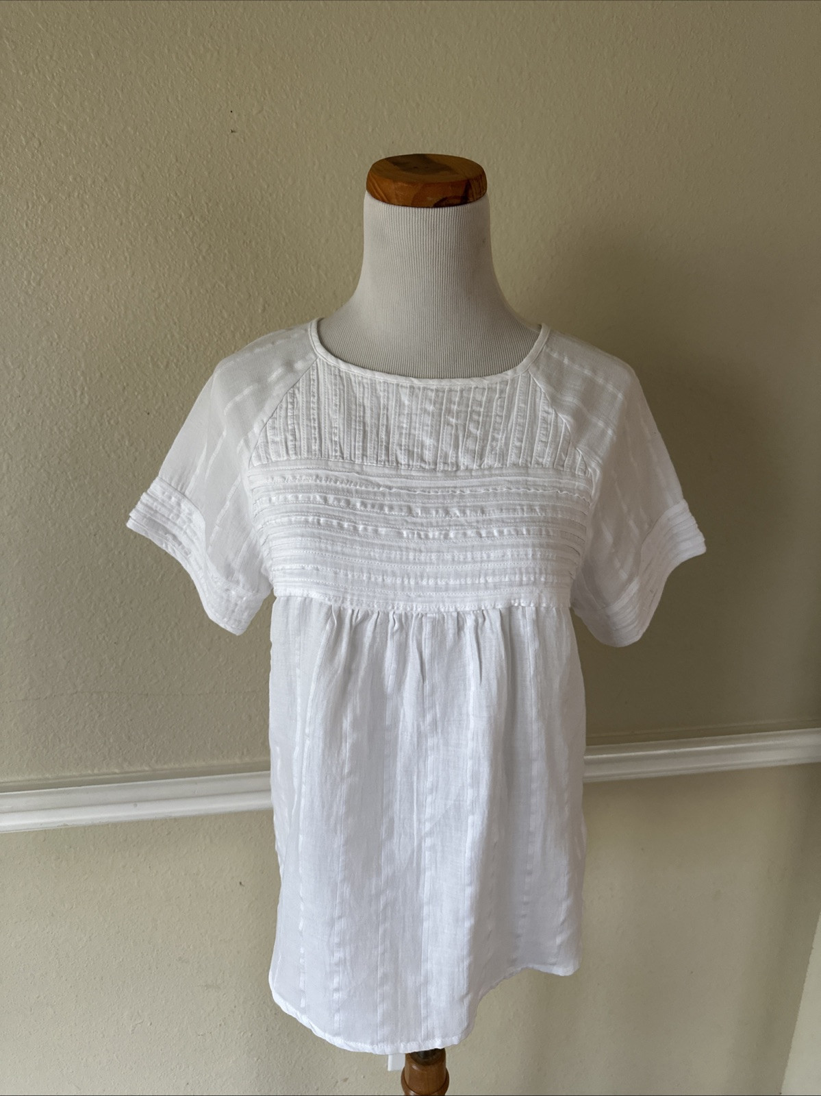 Prana Pinoit Top Short Sleeve Soft White Organic Cotton Boho Top Women's XS