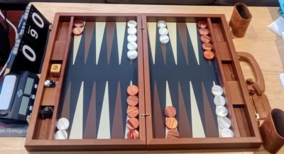 Renzo Romagnoli Vintage 17in Hardwood Frame Backgammon Set, Nice, Rare!