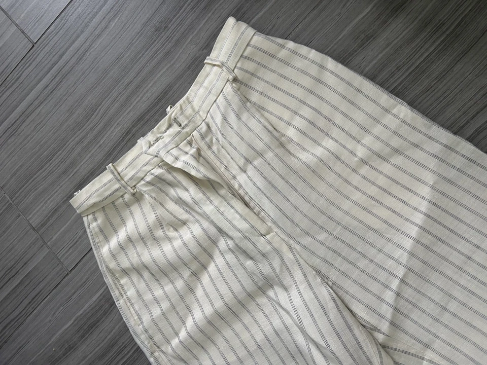 Pantalones a rayas Sandro Paris para mujer talla 36 (US 4) beige ajustados rectos de lino Foto 2 de 4