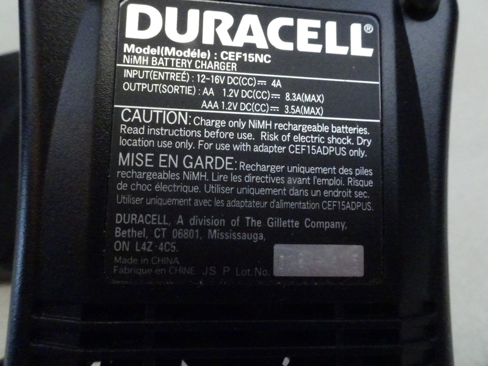 Duracell 15 Minute Charger Rechargeable Batteries Model CEF15NC NiMH AA & AAA eBay
