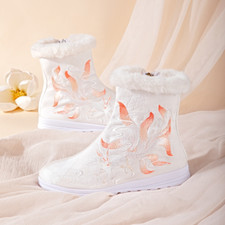 Damen Fleecefutter Stiefel Schuhe Bestickt Flach Absatz Warm Dick Winter Ethno