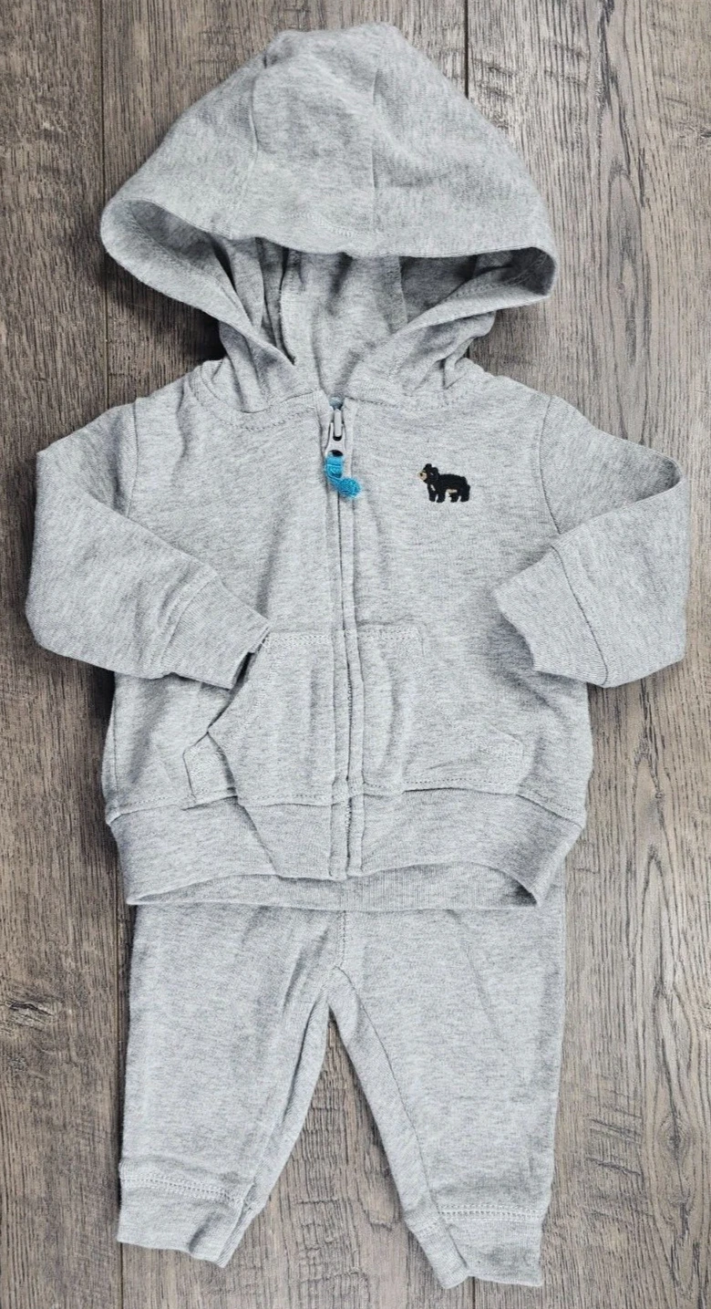 Baby Boy Clothes Carter's Newborn 2pc Gray Bear Hooded Jacket Outfit