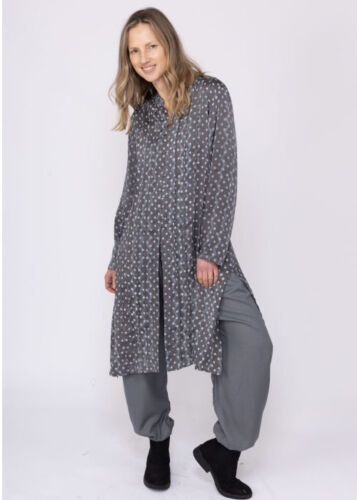 Nila Rubia shibori dyed bamboo silk long buttoned panel tunic - Grey Spot - Picture 2 of 2