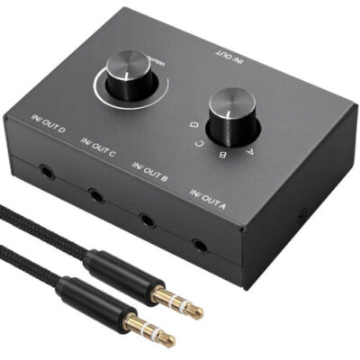 4 Way 3.5mm Stereo Audio Switch Speaker Switcher Selector Splitter Box Sharing