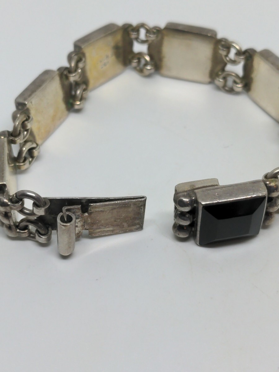 Heavy Vintage Sterling Silver 950 Mexico Black Onyx Bracelet