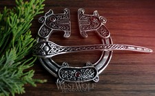 Large Viking/Celtic Dragon Brooch -- -Norse/Scandinavian/Silver/Fibula/Cloak Pin