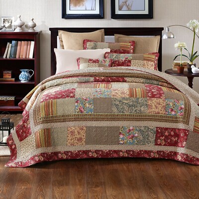 Tache Cotton Patchwork Tea Party Vintage Farmhouse Floral Bedding 3pc Quilt Set