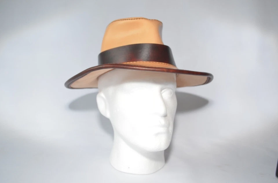 Indianna jones estilo vegetal curtido cuero sombrero 57-58cm Foto 3 de 4